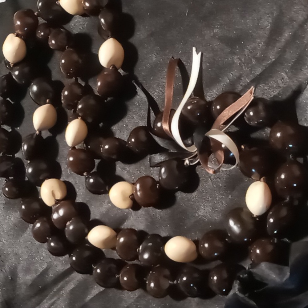 Large wooden beaded statement necklaces 2 brown black & tan